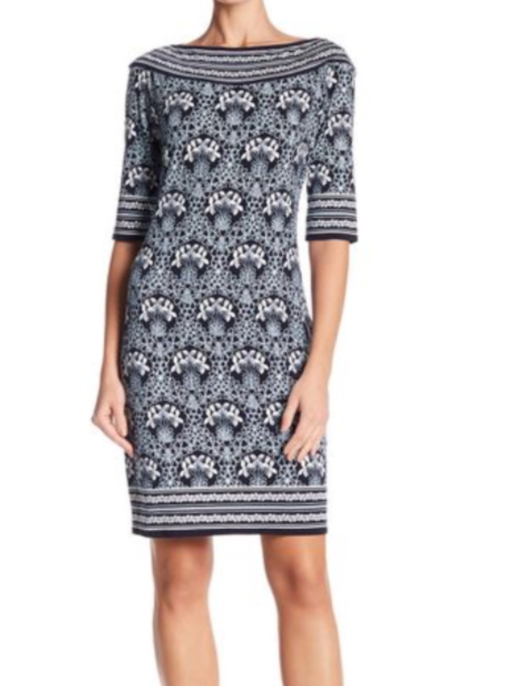 Max Studio Patterned Boatneck Sheath Dress